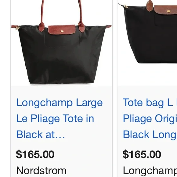 NWT Longchamp Le Pliage Shoulder Nylon Bag Tote, BLACK, large - Picture 3 of 3